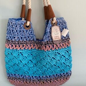 Sun N Sand Tote Bag Blue and Pink Beach Bag Tote Bag with Zipper Pockets NWT
